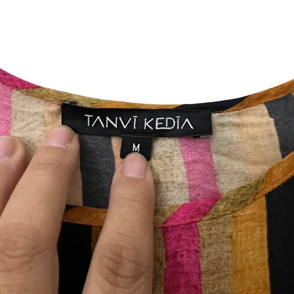 Anthro Tanvi Kedia Womens Multicolored Stripes Floral Beaded Cinched Dress M - Picture 7 of 7